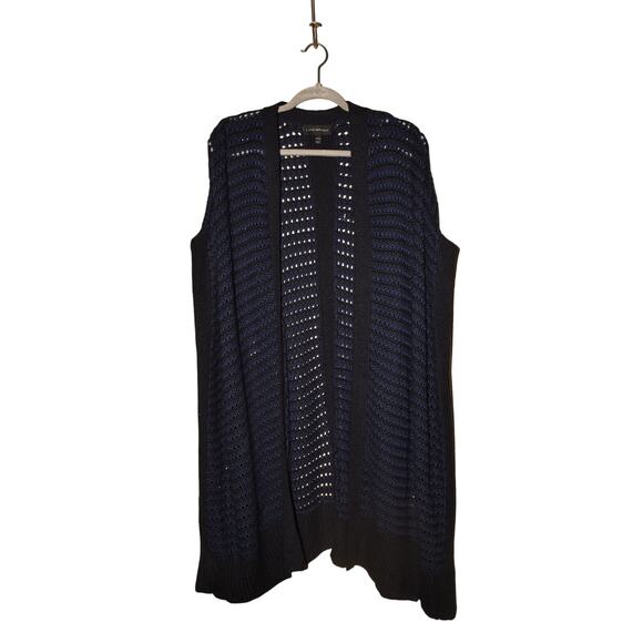 LANE BRYANT $99 Blue Black Open Stitch Knit Poncho Sweater Cardigan Size 18 / 20 - Picture 1 of 3